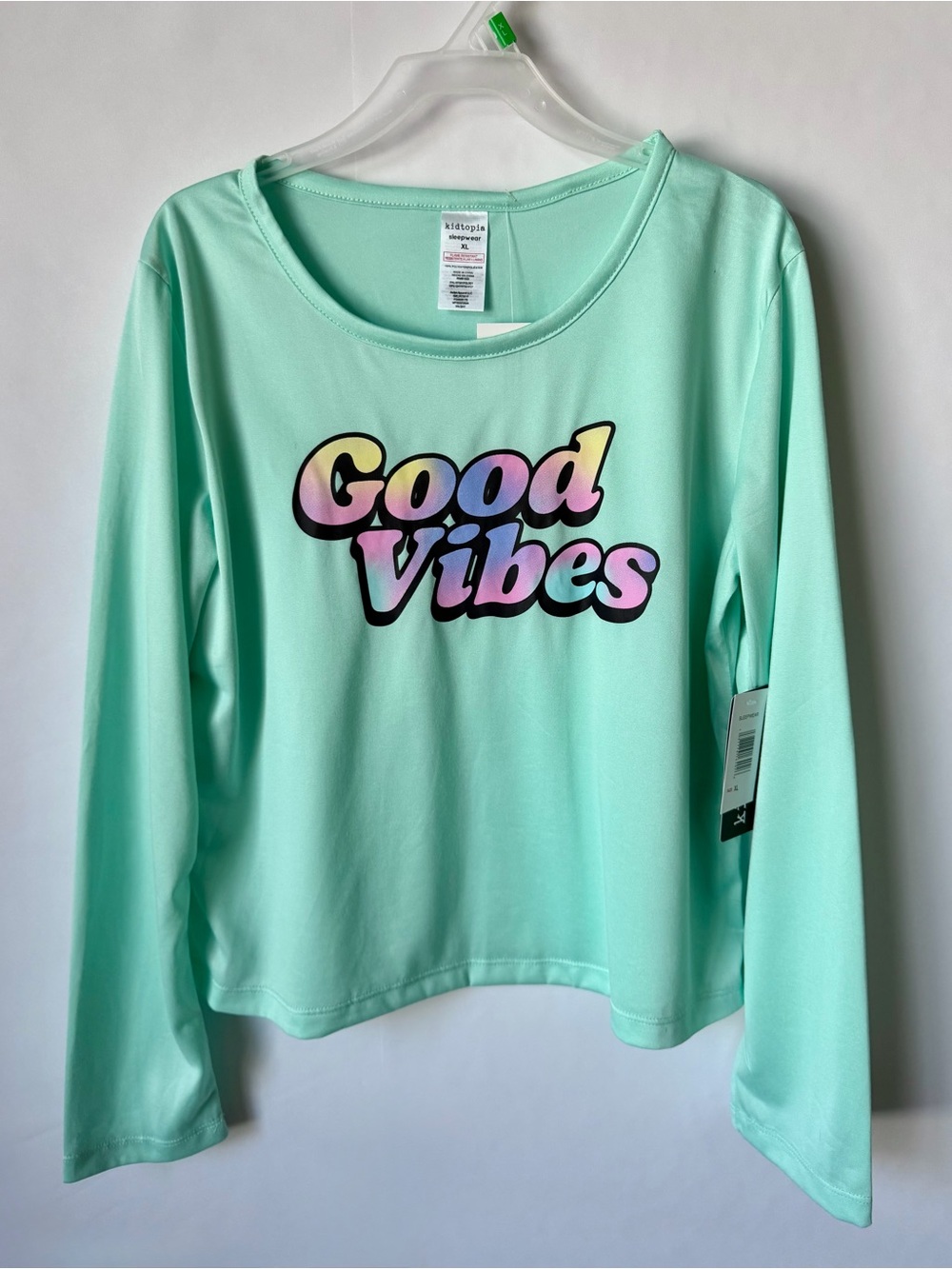 NWT Kidtopia Sleepwear Top Girls XL 14/16 Mint Green Long Sleeve Pajama Shirt